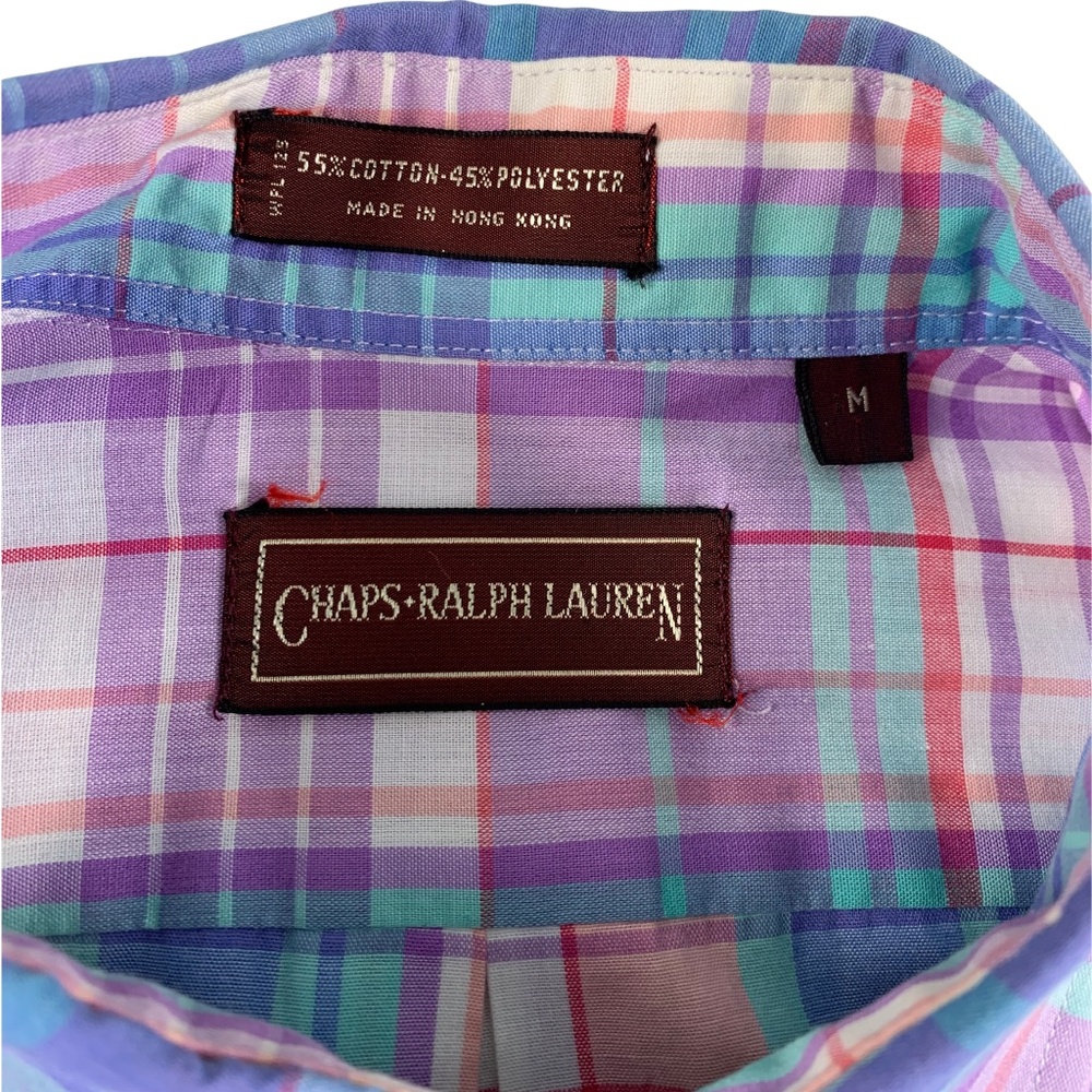 Chaps Ralph Lauren Plaid Shirt Men's M Short Sleeve Preppy Vintage - Picture 3 of 6